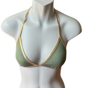 NWOT Soraya Olive Green & Gold Trim Triangle Bikini Top – Size Small